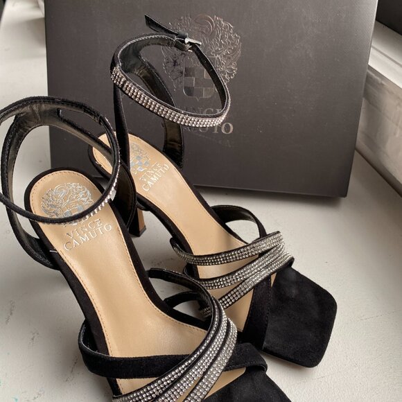 Vince Camuto Brevern Black Rhinestone Sandals 7.5 - Picture 4 of 11